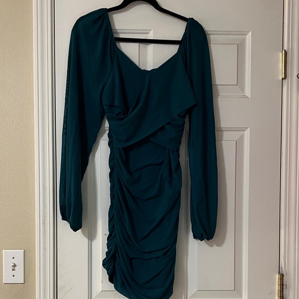 Elegant Long Sleeve Teal Dress